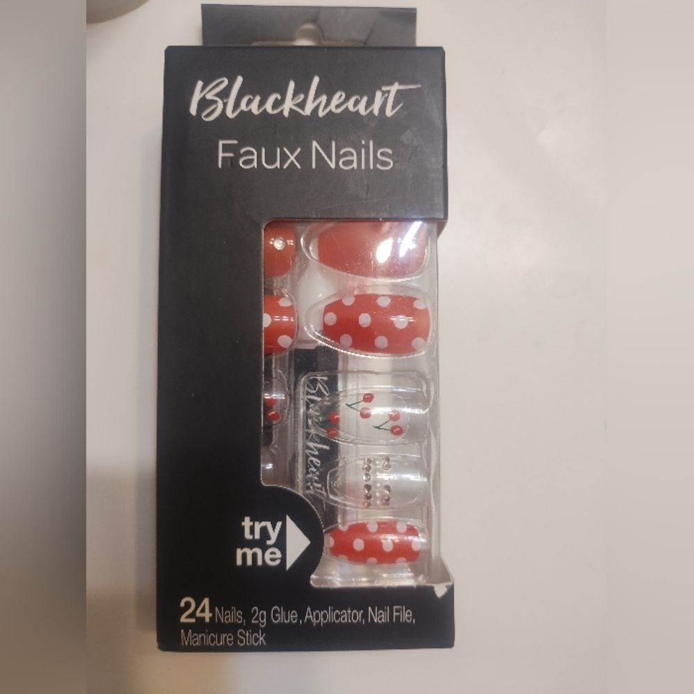 Blackheart Cherry and Polka Dot Faux Nails